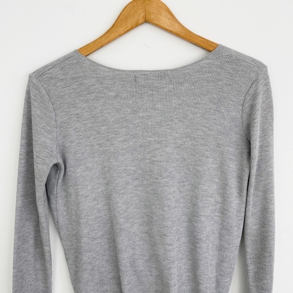 Urban Outfitters Project Social Gray Waffle Faux Wrap Long Sleeve Top Size Small - Picture 8 of 14